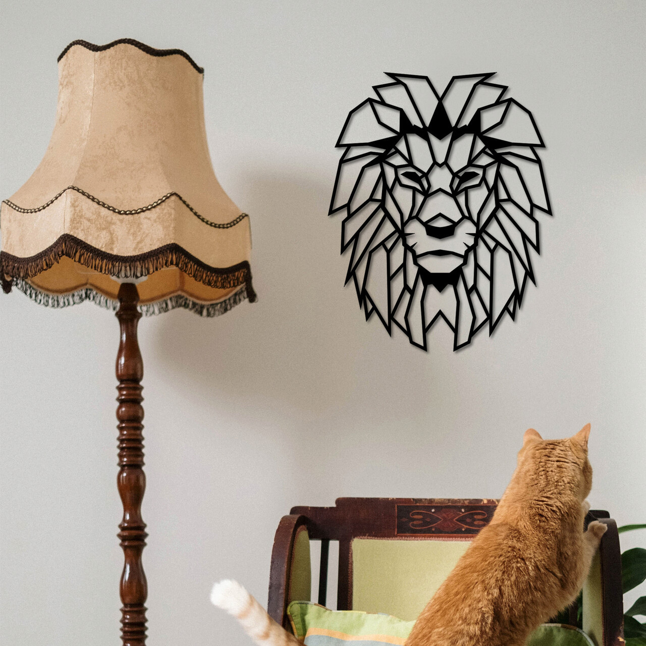 Decoratiune de perete, Lion Metal Decor, metal, 40 x 50 cm, negru - imagine 7